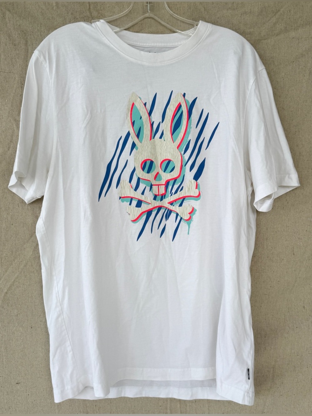 Psycho Bunny Size (6) Large White Skull Bunny Logo Graphic Short Sleeve Shirt